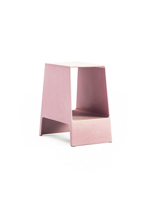 Pink TOMO end table, GQ Sleep Award winner, eco-friendly nightstand with open storage, recycled plastic, sleek Japanese-inspired design.