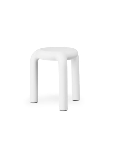 Piccolo Stool in white by TOOU Design, a lightweight and stackable furniture piece for stylish indoor and outdoor use.