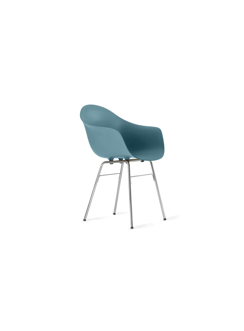 TA Captain’s Chair with chrome base and ocean blue seat by TOOU Design, an ergonomic and stylish indoor chair with a sculpted polypropylene seat.