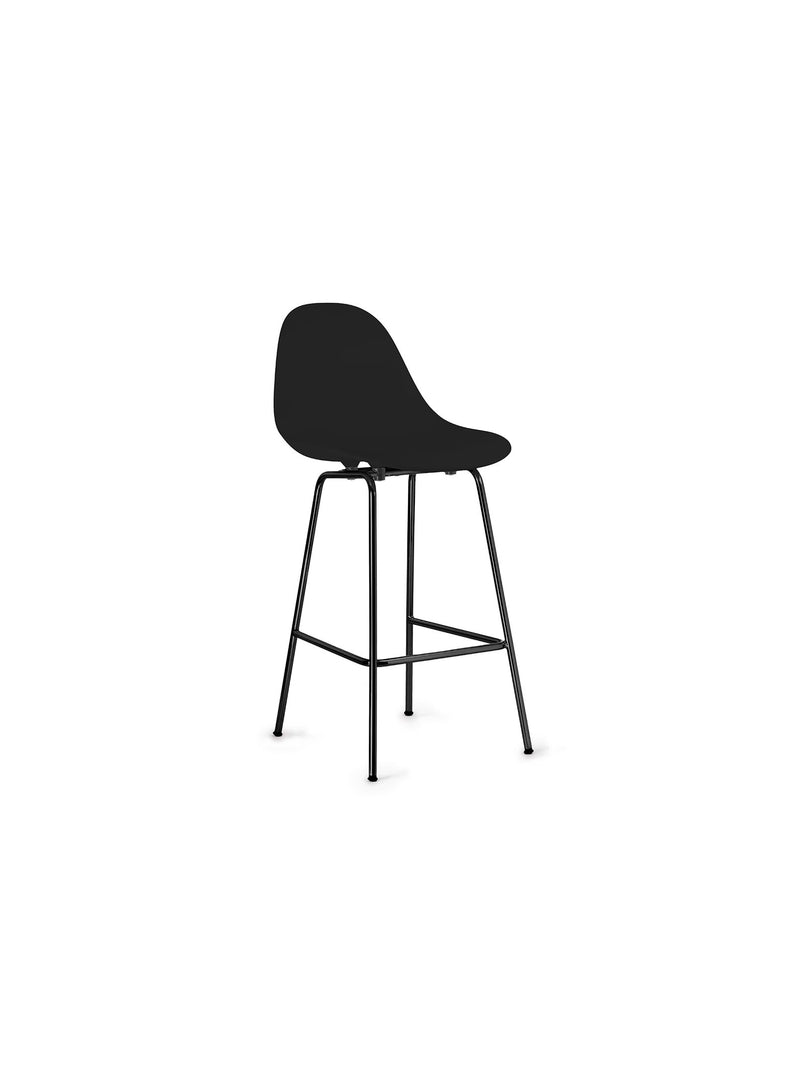 TA Counter Stool with black base and black seat by TOOU Design, featuring a sculpted polypropylene seat and full backrest for ergonomic indoor seating.