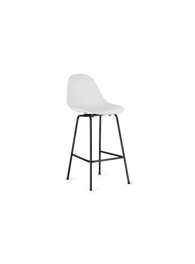 TA Counter Stool with black base and cool grey seat by TOOU Design, featuring a sculpted polypropylene seat and full backrest for ergonomic indoor seating.