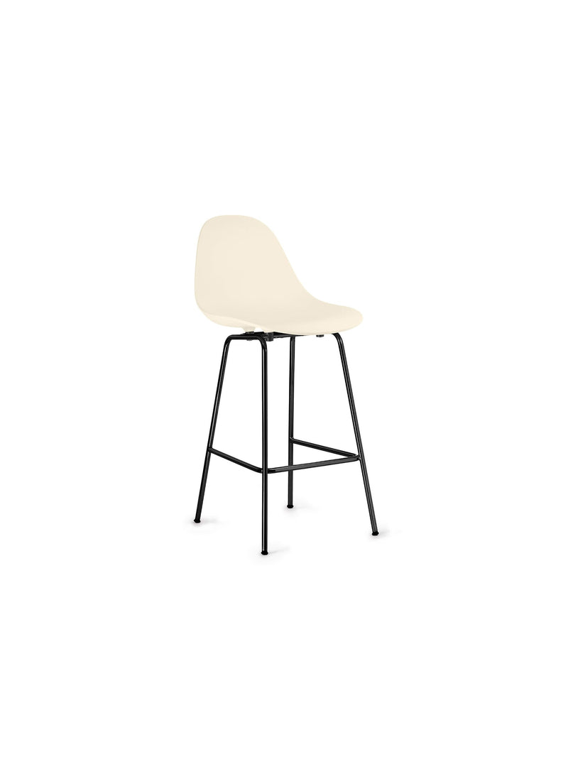 TA Counter Stool with black base and cream seat by TOOU Design, featuring a sculpted polypropylene seat and full backrest for ergonomic indoor seating.