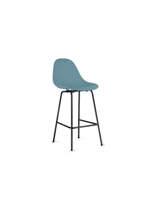 TA Counter Stool with black base and ocean blue seat by TOOU Design, featuring a sculpted polypropylene seat and full backrest for ergonomic indoor seating.