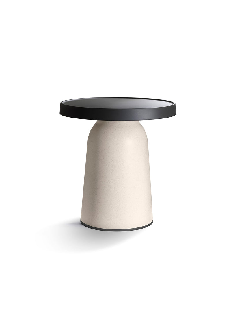 Thick Top side table by Simone Viola, 50 cm high with a 48 cm top and a light brown eco plastic base, perfect for indoor and outdoor use.